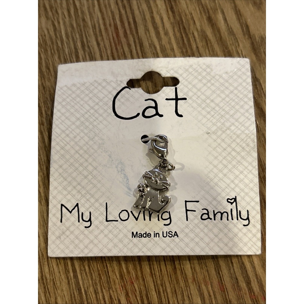 My Loving Family Silver Tone Cat Charm With Lobster Claw Clasp